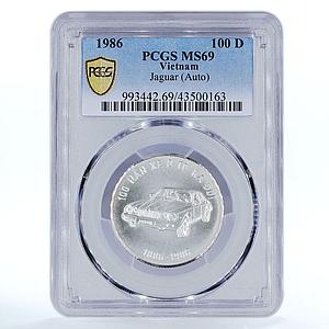 Vietnam 100 dong 100 Years of Automobile Jaguar MS69 PCGS silver coin 1986