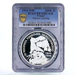 Poland 300000 zlotych 50 Years of the Warsaw Uprising PR70 PCGS silver coin 1994