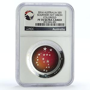 Australia 5 dollars Southern Sky Orion Stars Asterism PF70 NGC Ag coin 2014
