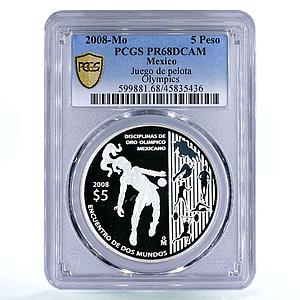 Mexico 5 pesos Beijing Olympic Games Indian Sports PR68 PCGS silver coin 2008