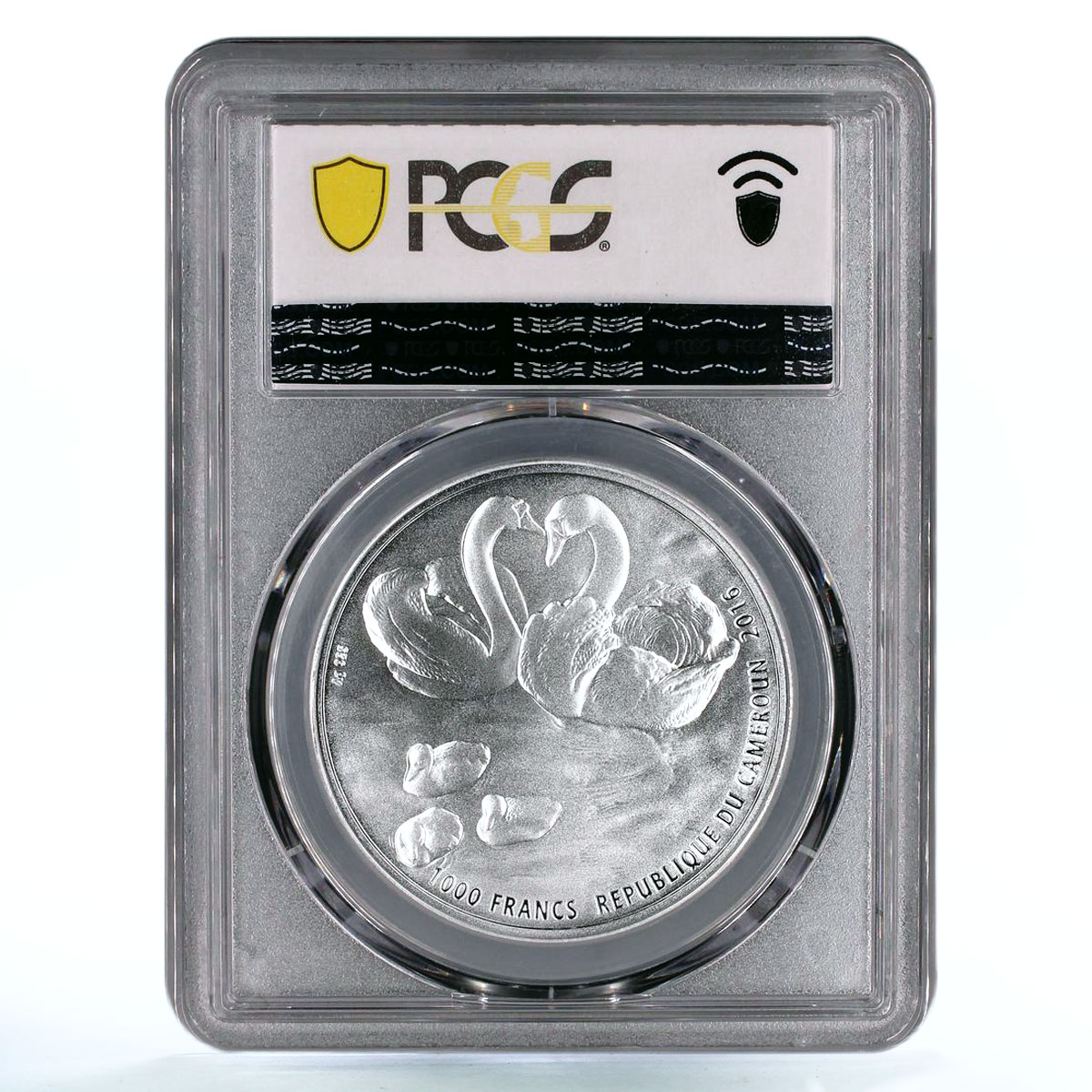 Cameroon 1000 francs True Love Swans Birds MS69 PCGS colored silver coin 2016