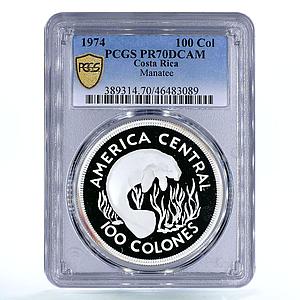 Costa Rica 100 colones Wildlife Conservation Manatee PR70 PCGS silver coin 1974