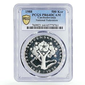 Czechoslovakia 500 korun National Federation Oak Tree PR64 PCGS silver coin 1988
