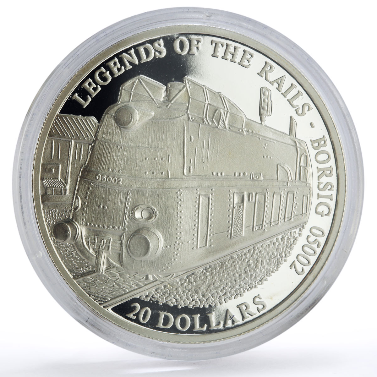 Liberia 20 dollars Trains Railway Locomotive Borsig 05002 silver coin 2001