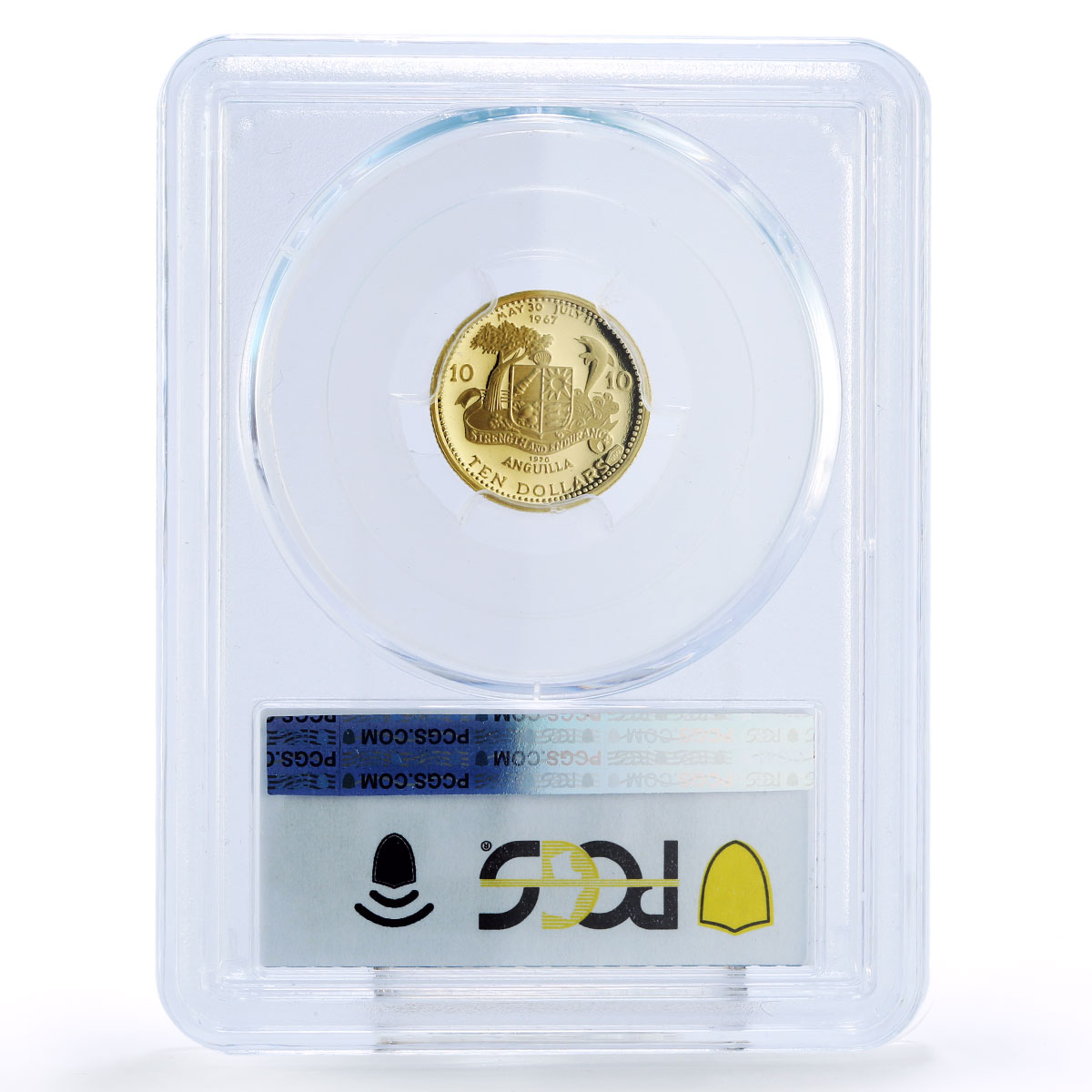 Anguilla 10 dollars Caribbean Sealife Dolphin Lobster PR69 PCGS gold coin 1970