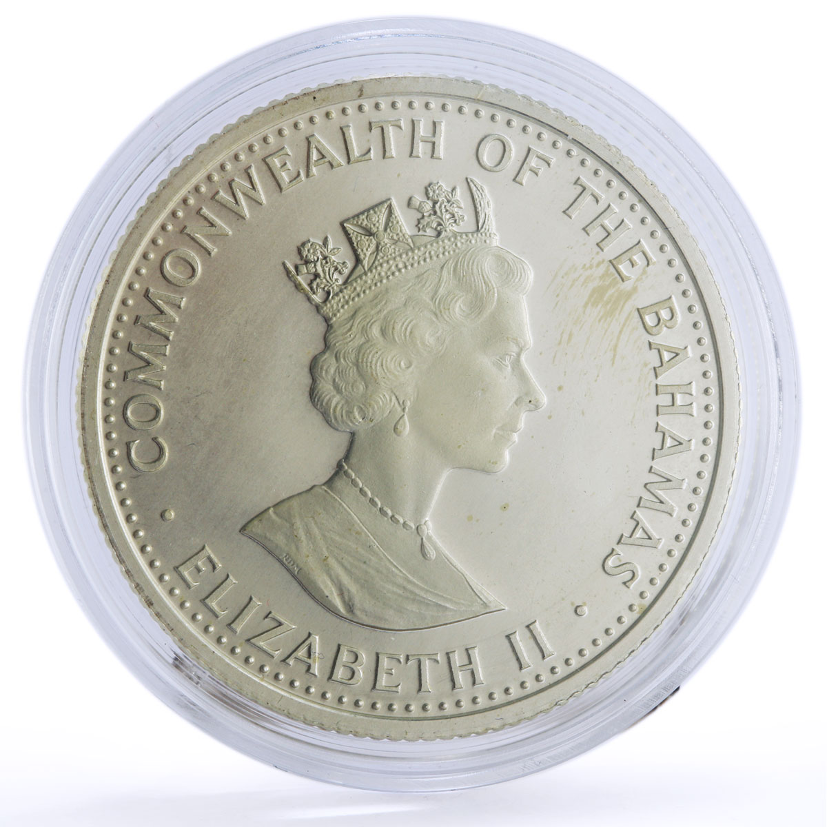 Bahamas 10 dollars Columbus Queen Isabella San Salvador Ship silver coin 1987