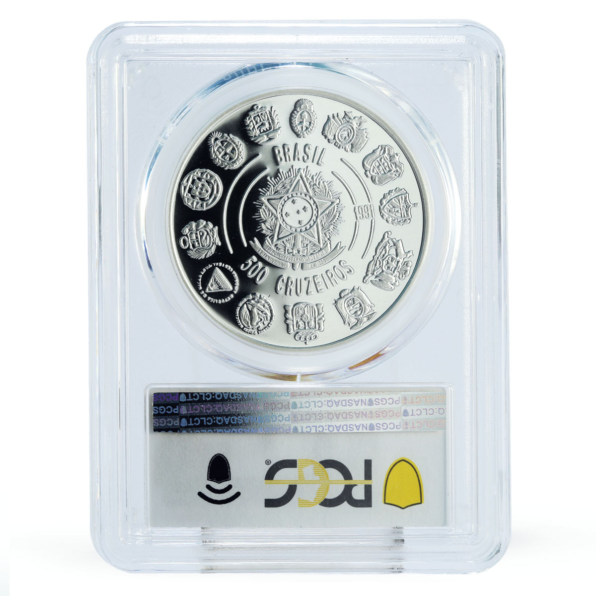Brazil 500 cruzeiros Encounter of Two Worlds Ship PR69 PCGS silver coin 1991