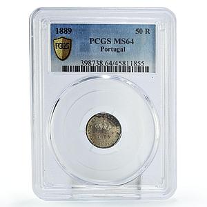 Portugal 50 reis King Luiz Ludovicus Coinage KM-506.2 MS64 PCGS silver coin 1889