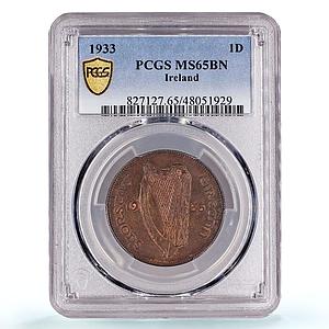 Ireland 1 penny Republic Coinage Hen with Chicks KM-3 MS65 PCGS bronze coin 1933