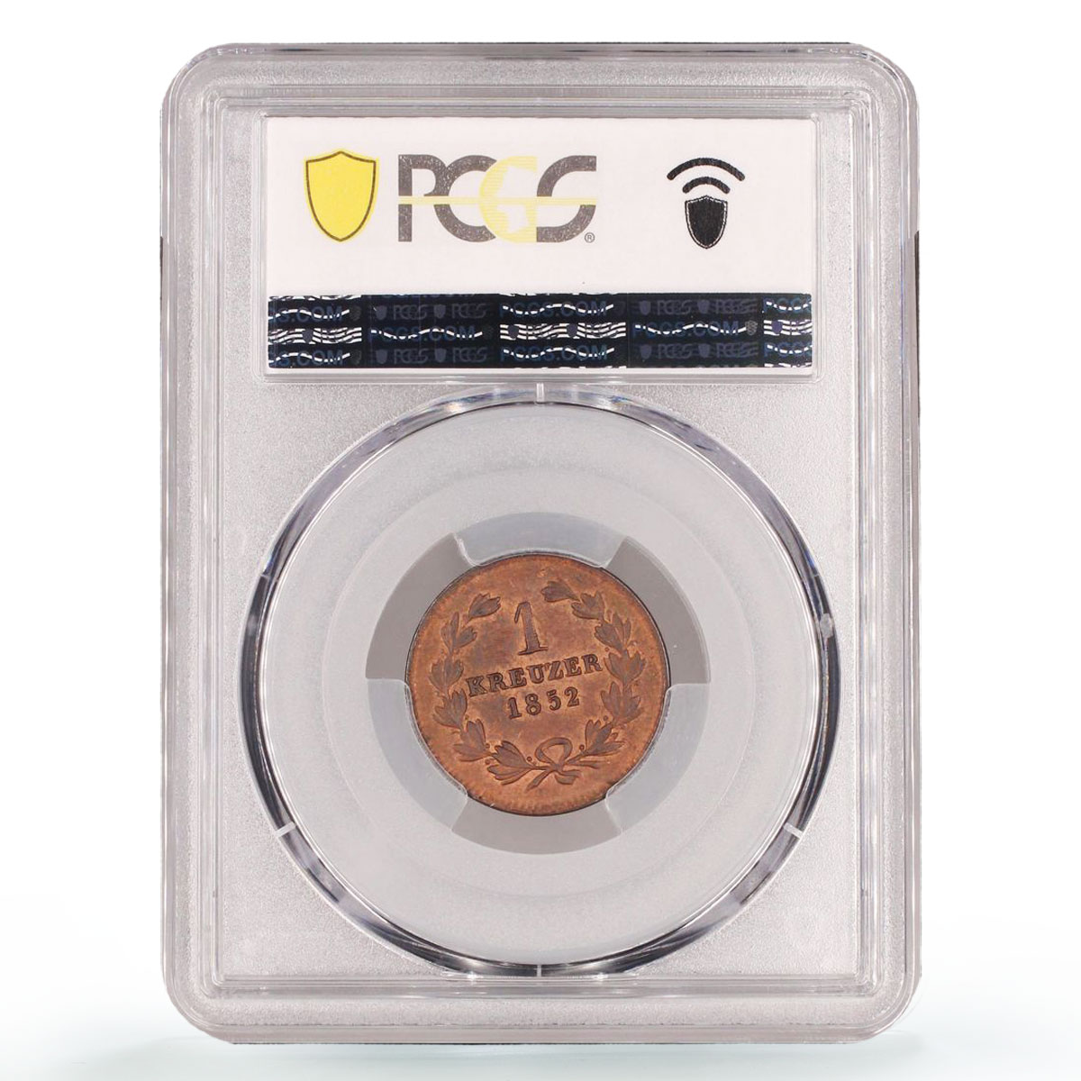 Germany Baden 1 kreuzer Regular Coinage Duke Leopold MS63 PCGS copper coin 1852