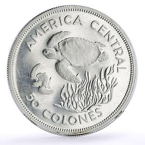 Costa Rica 50 colones Conservation Wildlife Turtle Fauna silver coin 1974