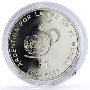 Argentina 1 peso United Nations UN Logo 50th Anniversary proof silver coin 1995