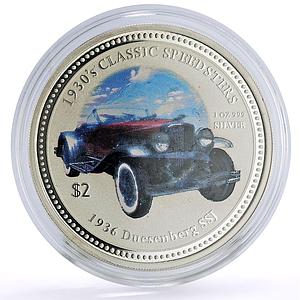 Cook Islands 2 dollars Classic Cars Speedster Duesenberg SSJ silver coin 2006