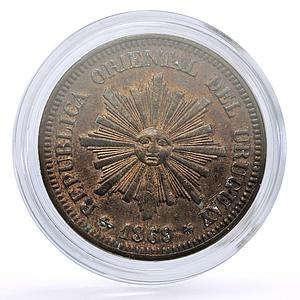 Uruguay 2 centesimos Oriental Regular Coinage Sun Paris Mint bronze coin 1869