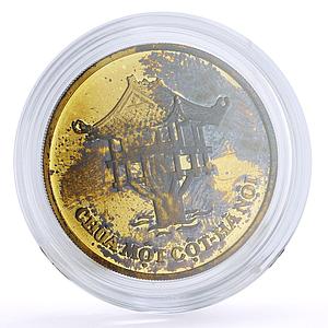Vietnam 10 dong Ho Chi Minh Centennial Pagoda Temple proof brass coin 1989