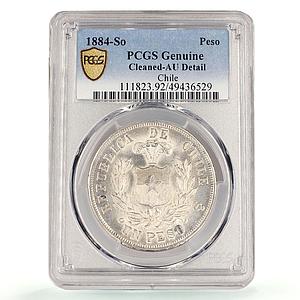 Chile 1 peso Regular Coinage Condor Old Peso KM-142 AU PCGS silver coin 1884