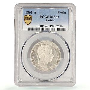 Austria 1 florin Franz Joseph I Coinage KM-2219 MS62 PCGS silver coin 1861 A