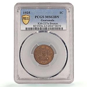 Guatemala 1 centavo Regular Coinage KM-237a MS62 PCGS bronze coin 1925