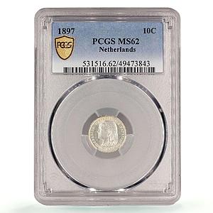 Netherlands 10 cents Regular Coinage Child Wilhelmina MS62 PCGS silver coin 1897