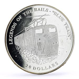 Liberia 20 dollars Railways Railroads Trains Blue Train proof silver coin 2003