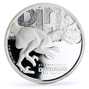 Tuvalu 5 dollars Prehistoric Fauna Dromaeosaurus Dinosaur proof silver coin 2002