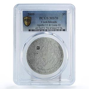Cook Islands 5 dollars Meteorites Apollo Luna Space MS70 PCGS silver coin 2009