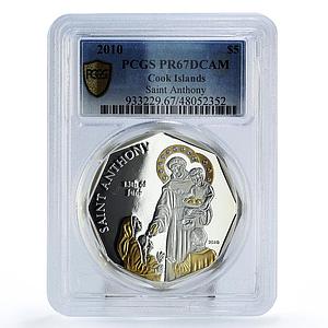 Cook Islands 5 dollars Saint Anthony Antonio Gilt PR67 PCGS silver coin 2010
