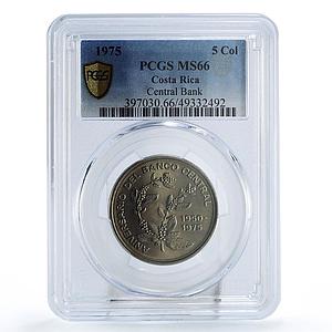 Costa Rica 5 colones Central Bank 25th Anniversary MS66 PCGS nickel coin 1975