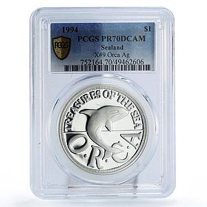Sealand 1 dollar Sea Treasures Orca Whale Fauna X#9 PR70 PCGS silver coin 1994