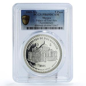Mexico 5 pesos Two Worlds Encounter Fine Arts Palace PR69 PCGS silver coin 2005