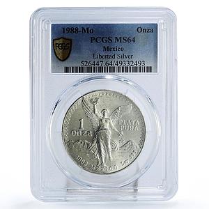 Mexico 1 onza Libertad Angel of Independence MS64 PCGS silver coin 1988
