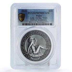 Palau 10 dollars Eternal Sculptures Leda Swan Art PR70 PCGS silver coin 2019