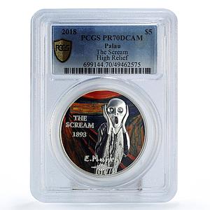 Palau 5 dollars Art Revived Munch Scream Relief PR70 PCGS silver coin 2019