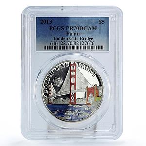Palau 5 dollars World Wonders Golden Gate Bridge PR70 PCGS silver coin 2013