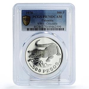 Colombia 500 pesos Conservation Crocodile Fauna PR70 PCGS silver coin 1978