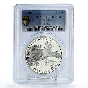 Ukraine 10 hryvnias Conservation Wildlife Lynx Fauna PR70 PCGS silver coin 2001