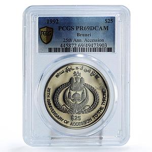 Brunei 25 dollars Hassanal Bolkiah Accession Politics PR69 PCGS CuNi coin 1992
