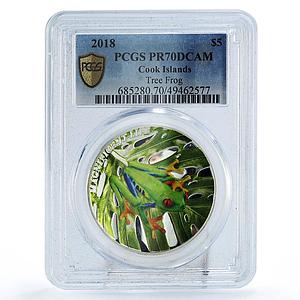 Cook Islands 5 dollars Conservation Tree Frog Fauna PR70 PCGS silver coin 2019