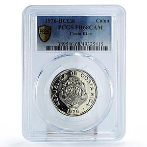 Costa Rica 1 colon Regular Coinage BCCR KM-186.4 PR68 PCGS CuNi coin 1976