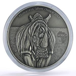 Congo 1000 francs African Ounce Wildlife Rhinoceros Fauna silver coin 2012