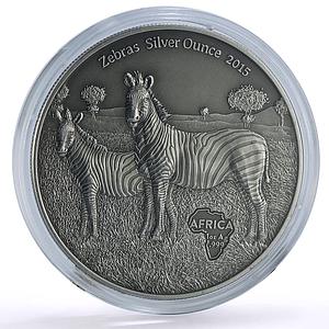 Congo 1000 francs African Ounce Wildlife Zebras Fauna silver coin 2015