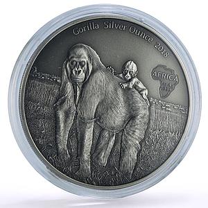 Congo 1000 francs African Ounce Wildlife Gorillas Monkeys Fauna silver coin 2018