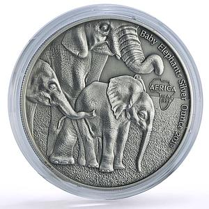 Gabon 1000 francs African Ounce Wildlife Baby Elephants Fauna silver coin 2013