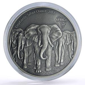 Ghana 5 cedis African Ounce Wildlife Elephants Fauna silver coin 2013