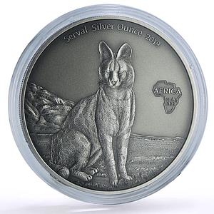 Ghana 5 cedis African Ounce Wildlife Serval Caracal Cat Fauna silver coin 2019