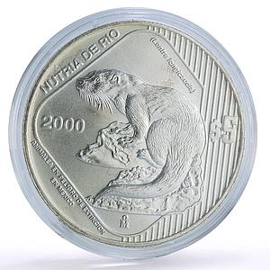 Mexico 5 pesos Conservation Wildlife River Nutria Otter Fauna silver coin 2000