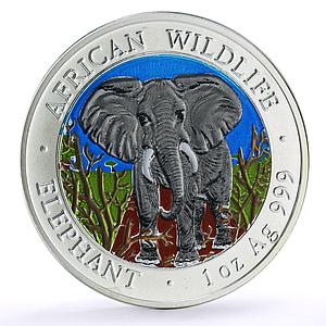 Somalia 1000 shillings African Wildlife Elephant Fauna colored silver coin 2004