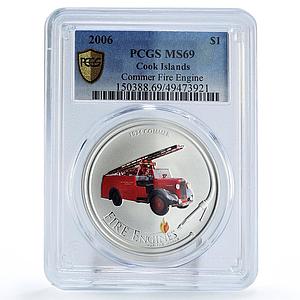 Cook Islands 1 dollar Fire Engines Cars Commer MS69 PCGS silver coin 2006