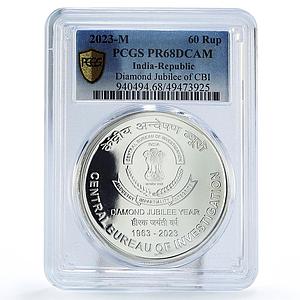 India 60 rupees Central Bureau of Investigation CBI PR68 PCGS silver coin 2023