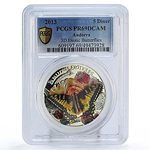 Andorra 5 diners Wildlife Exotic Butterflies Fauna 3D PR69 PCGS silver coin 2013